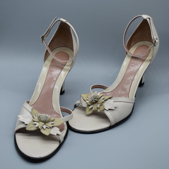Franco Sarto Cream Strappy Heels With Flower - Picture 2 of 13